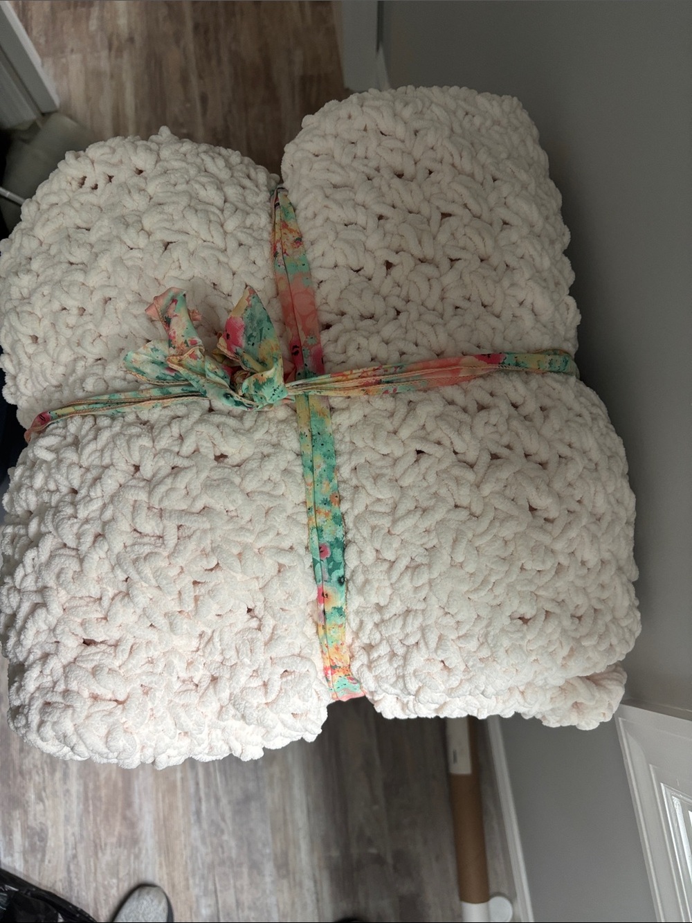 Cozy Cream Chunky Knit Throw Blanket by